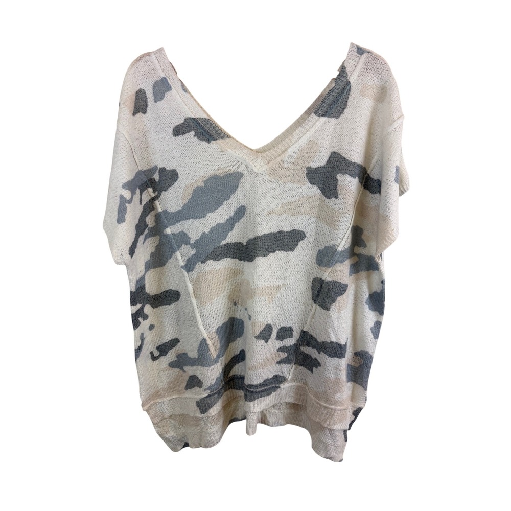 POL Camo V Neck Sweater Top Women Size Large Camo Oversized  Knit